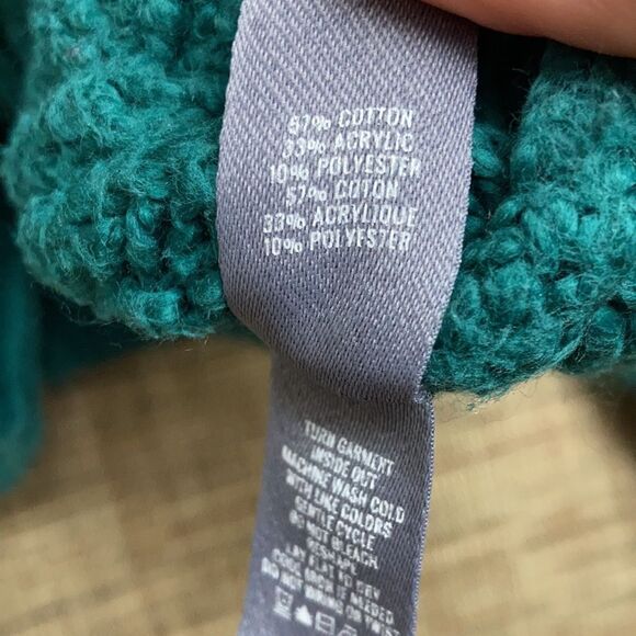 Aerie emerald green cropped cabled cotton blend boxy sweater - Picture 5 of 7